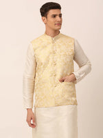 Thumbnail for Jompers Men's Golden Floral Design Nehru Jacket - Distacart