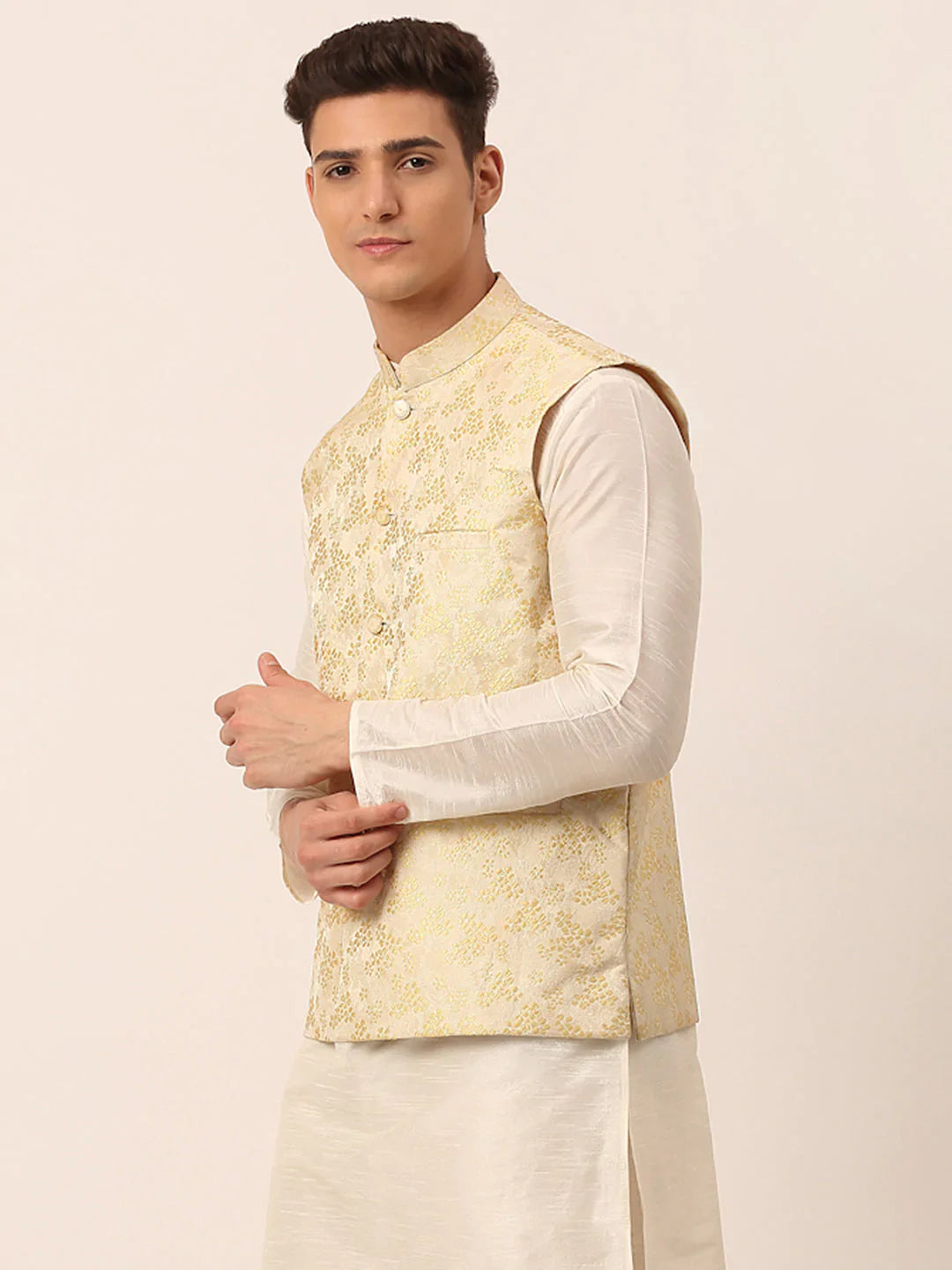 Jompers Men's Golden Floral Design Nehru Jacket - Distacart