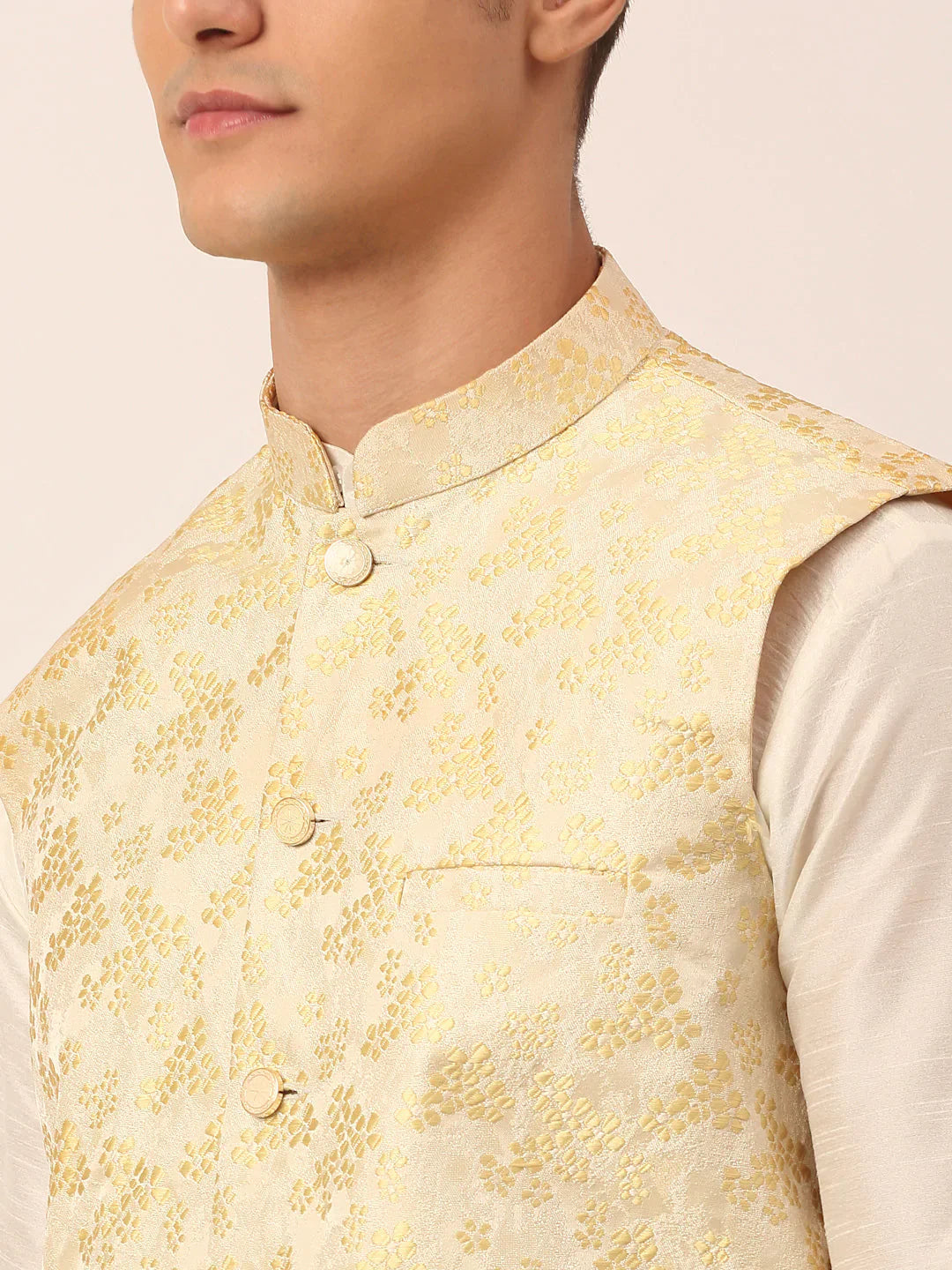 Jompers Men's Golden Floral Design Nehru Jacket - Distacart