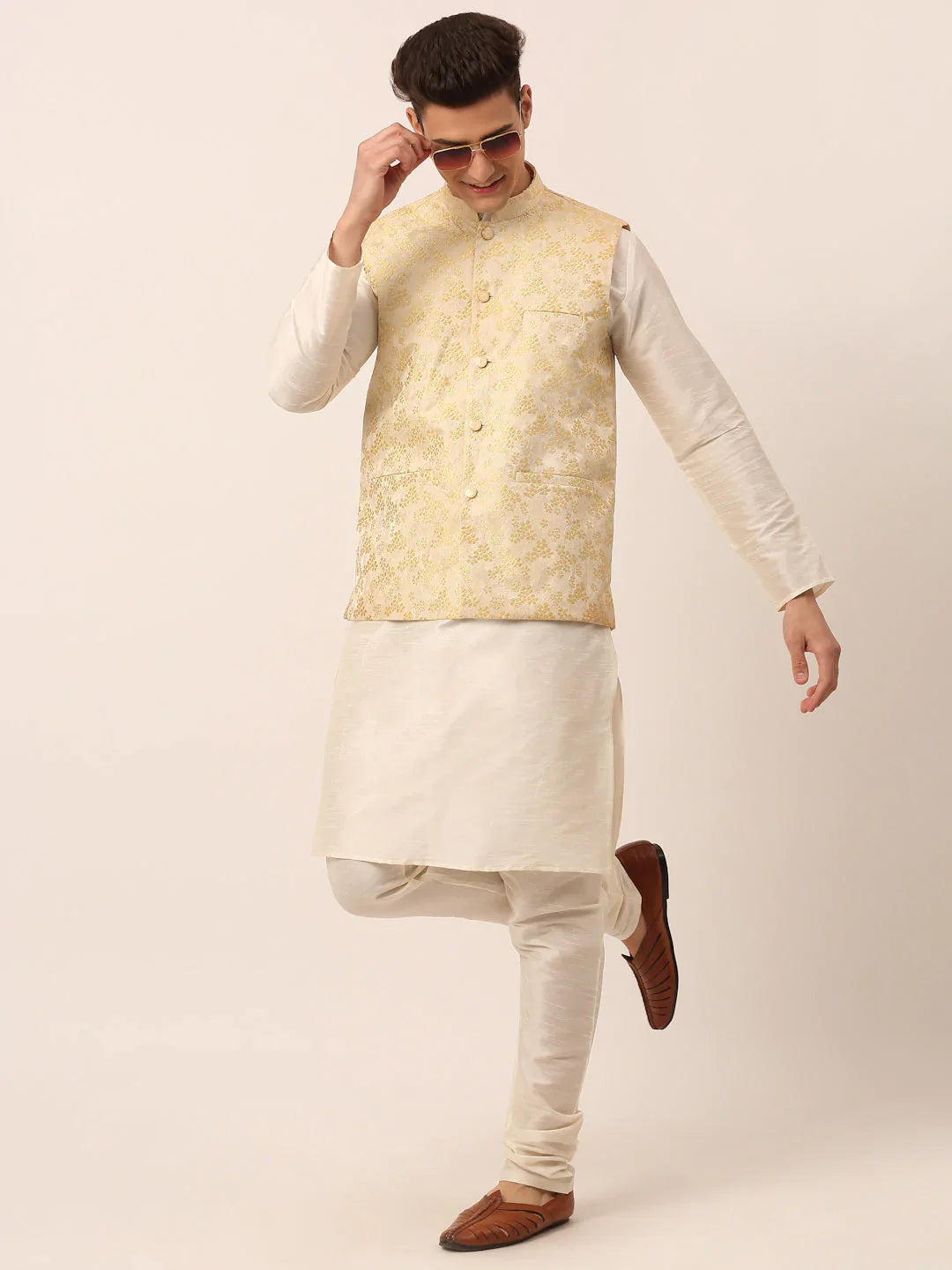 Jompers Men's Golden Floral Design Nehru Jacket - Distacart