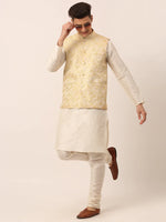 Thumbnail for Jompers Men's Golden Floral Design Nehru Jacket - Distacart