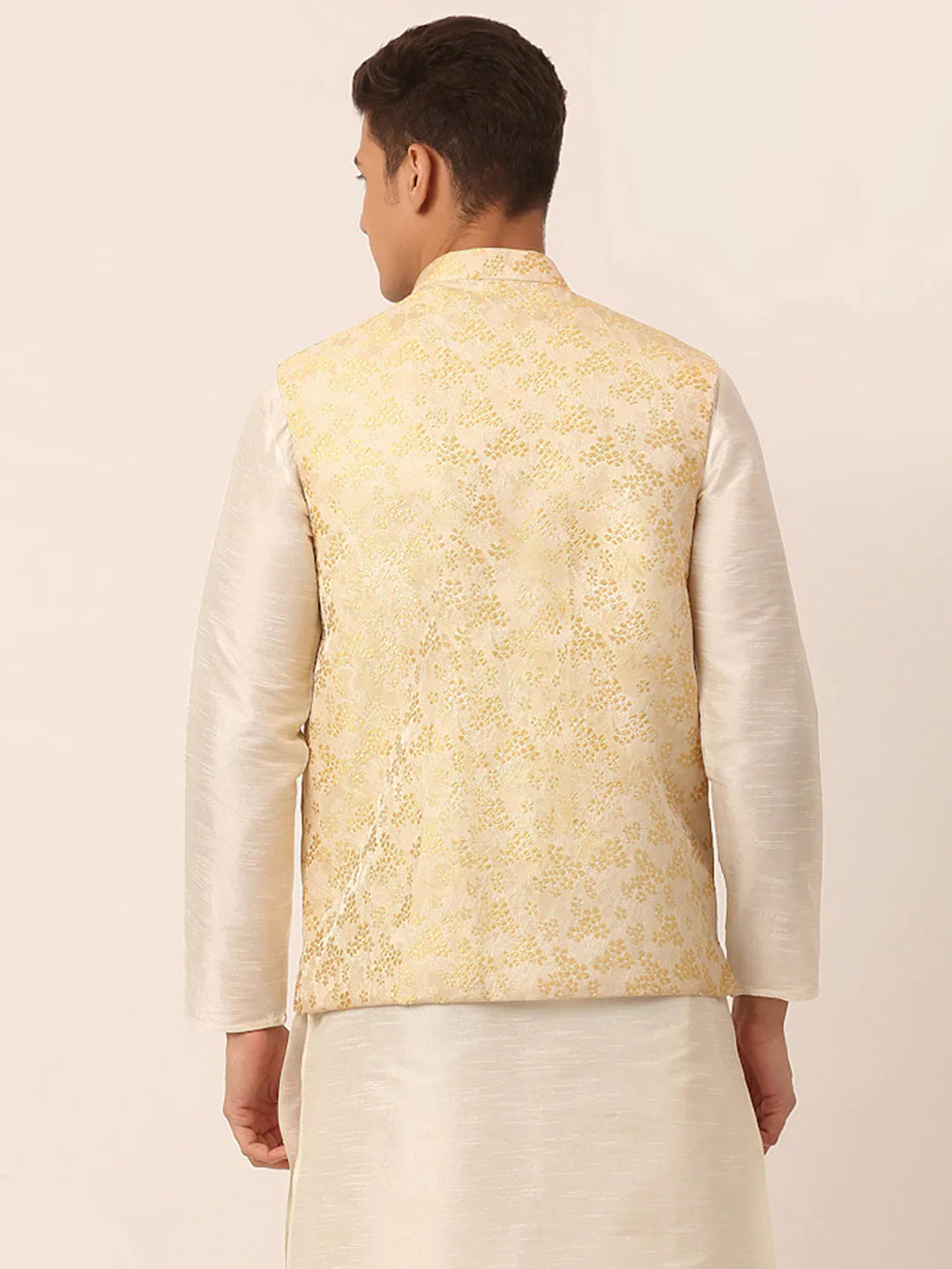 Jompers Men's Golden Floral Design Nehru Jacket - Distacart