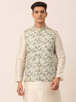 Thumbnail for Jompers Men's Grey Floral Design Nehru Jacket - Distacart