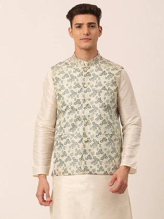Jompers Men's Grey Floral Design Nehru Jacket - Distacart