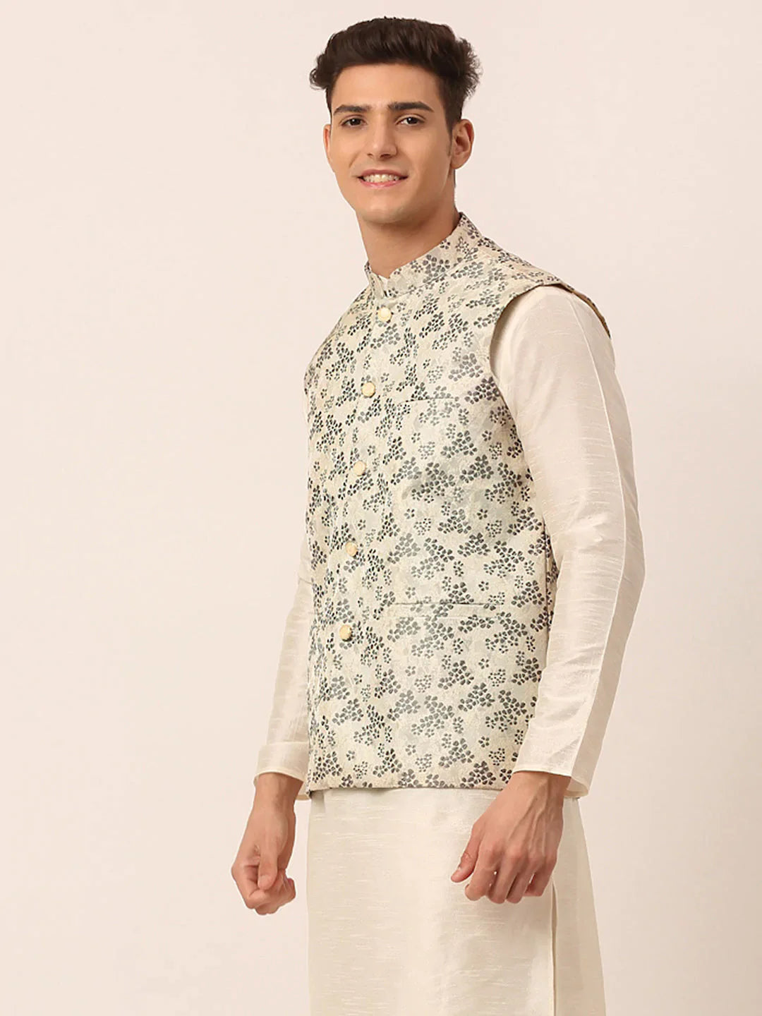 Jompers Men's Grey Floral Design Nehru Jacket - Distacart