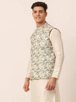 Thumbnail for Jompers Men's Grey Floral Design Nehru Jacket - Distacart