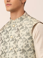 Thumbnail for Jompers Men's Grey Floral Design Nehru Jacket - Distacart