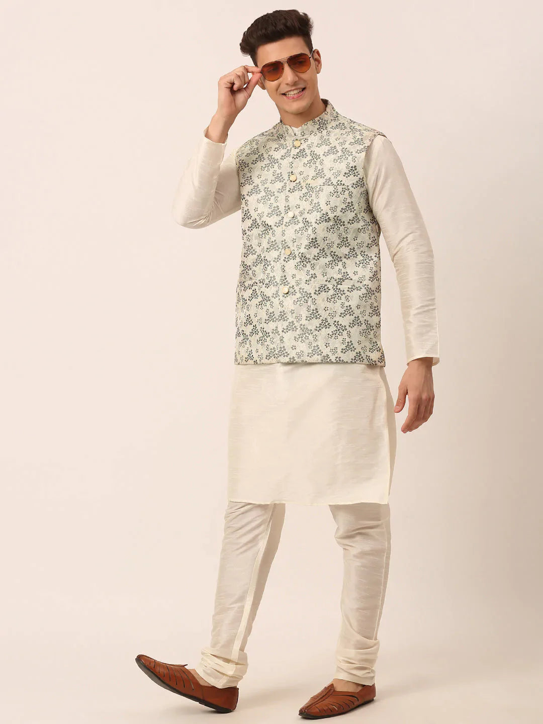 Jompers Men's Grey Floral Design Nehru Jacket - Distacart