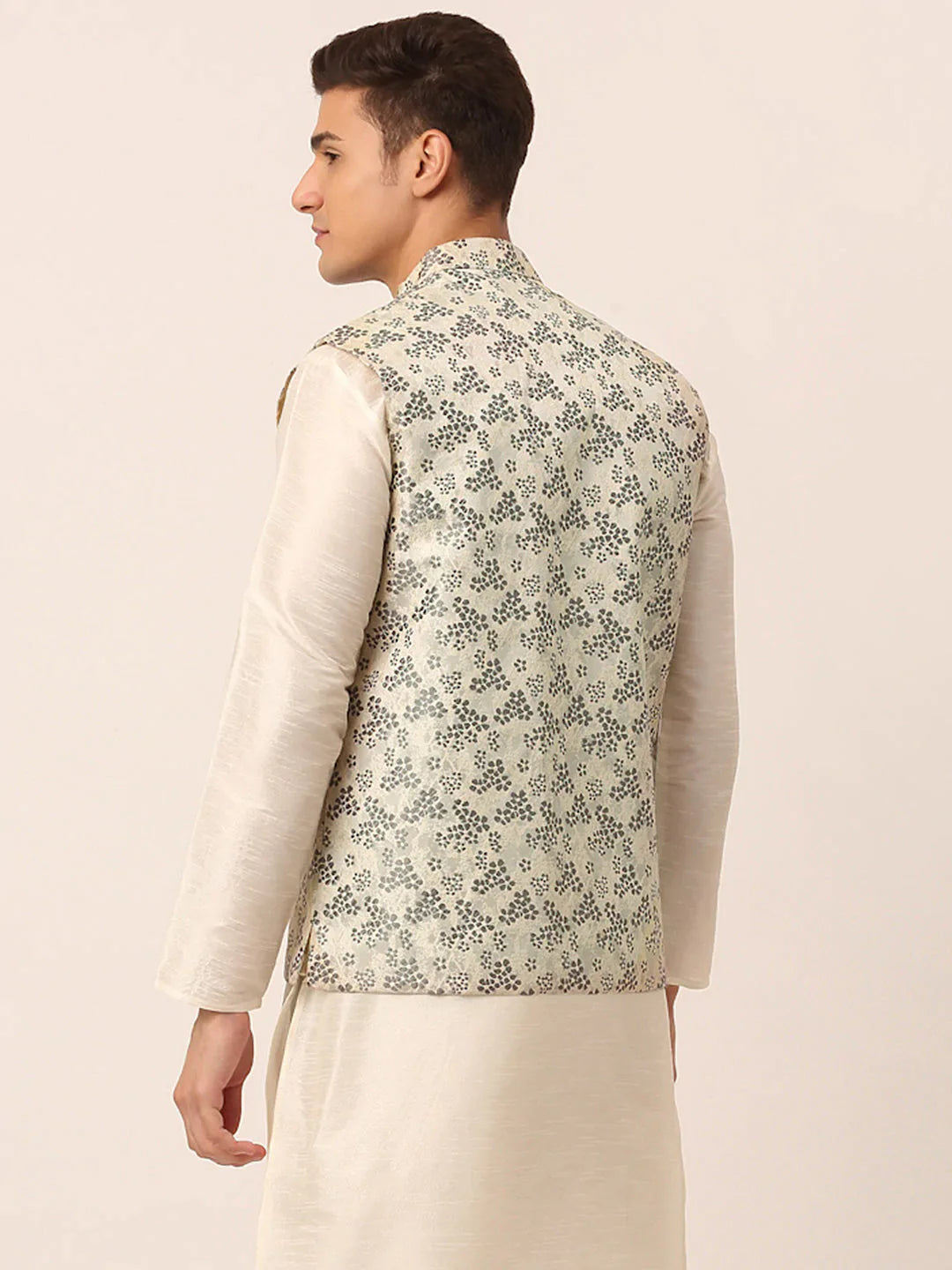 Jompers Men's Grey Floral Design Nehru Jacket - Distacart
