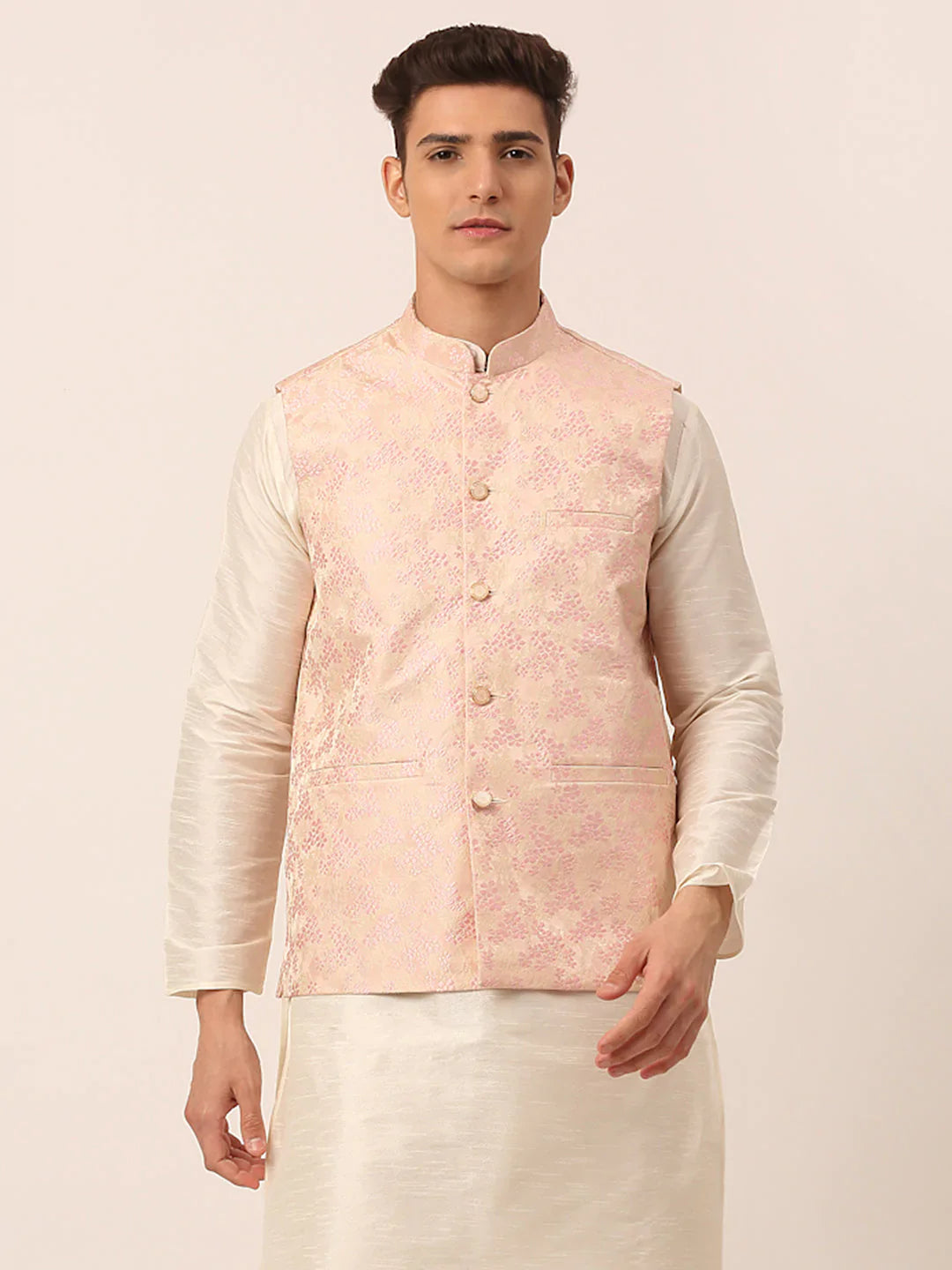 Jompers Men's Pink Floral Design Nehru Jacket - Distacart