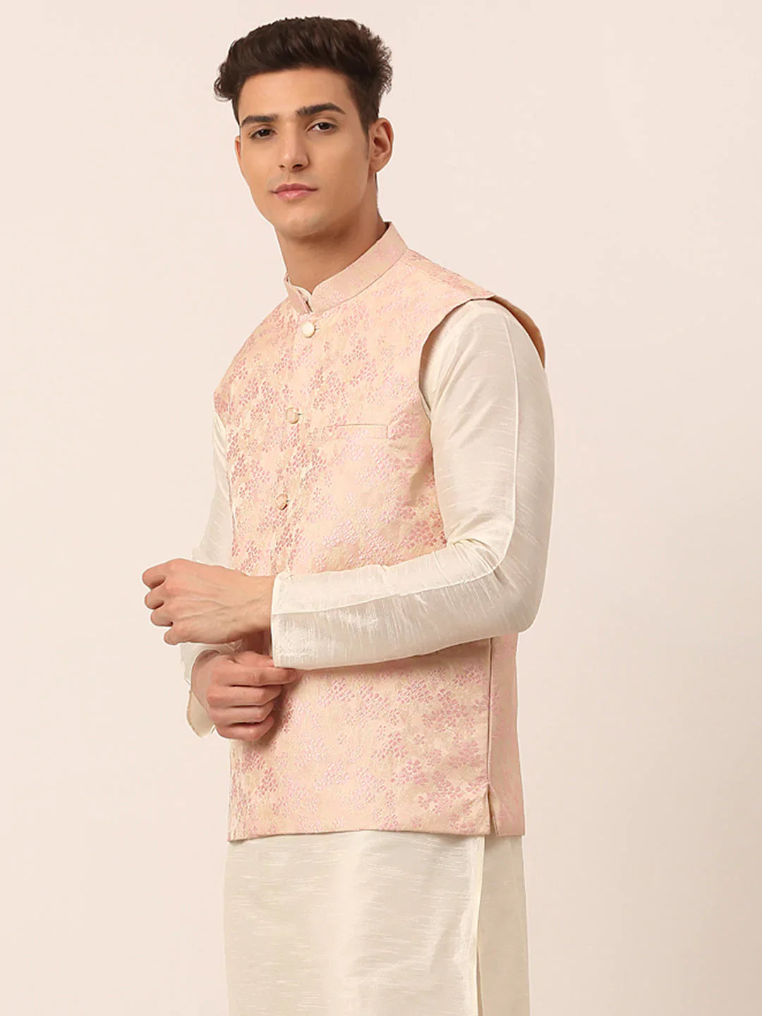 Jompers Men's Pink Floral Design Nehru Jacket - Distacart