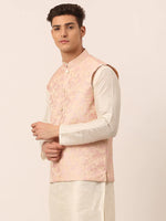 Thumbnail for Jompers Men's Pink Floral Design Nehru Jacket - Distacart