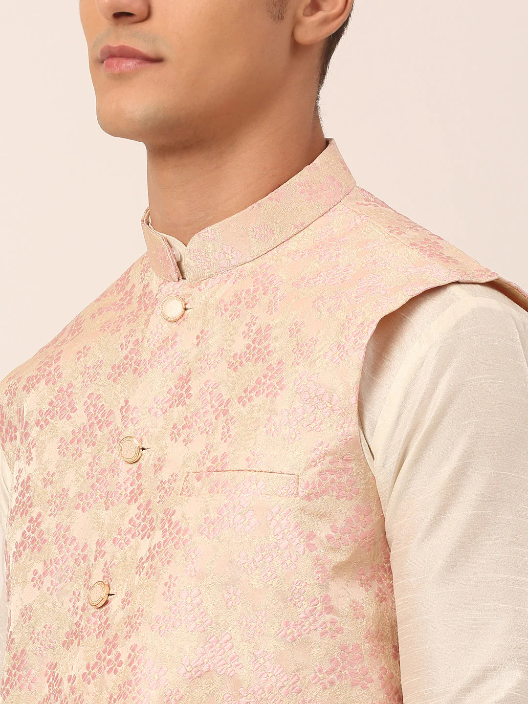 Jompers Men's Pink Floral Design Nehru Jacket - Distacart