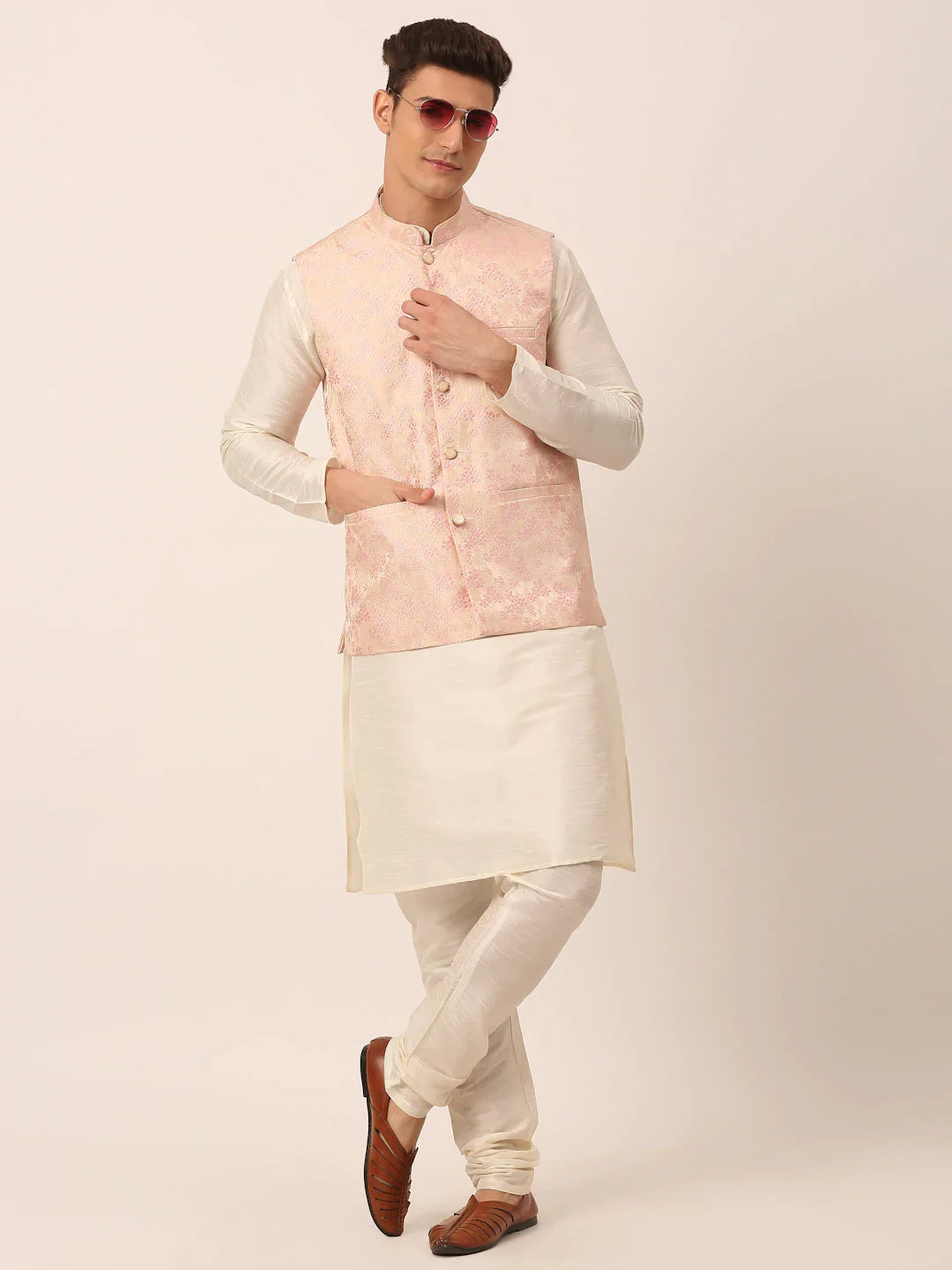 Jompers Men's Pink Floral Design Nehru Jacket - Distacart