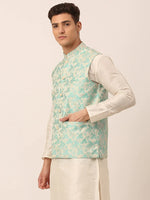 Thumbnail for Jompers Men's Sky Blue Floral Design Nehru Jacket - Distacart
