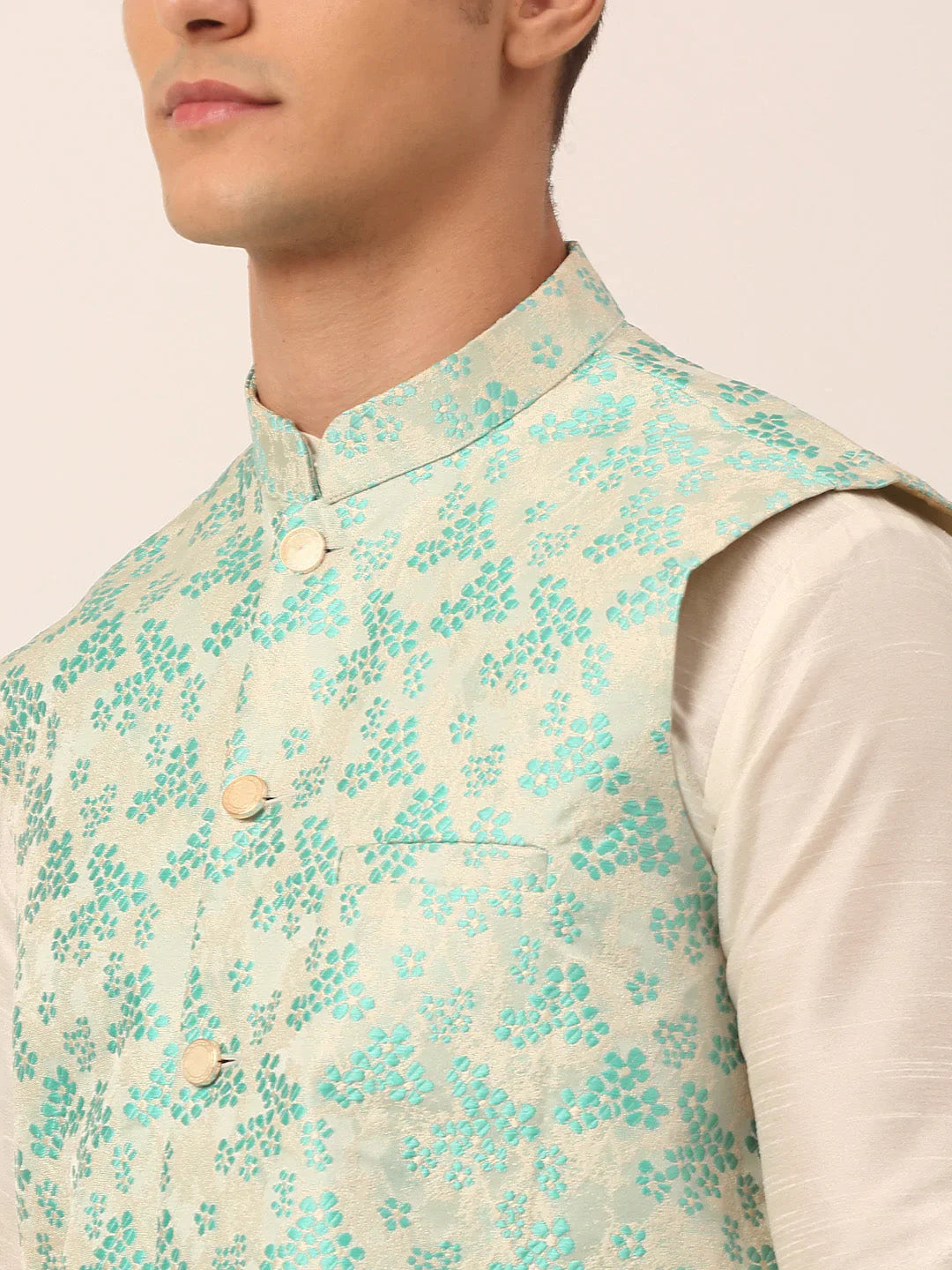 Jompers Men's Sky Blue Floral Design Nehru Jacket - Distacart
