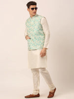 Thumbnail for Jompers Men's Sky Blue Floral Design Nehru Jacket - Distacart