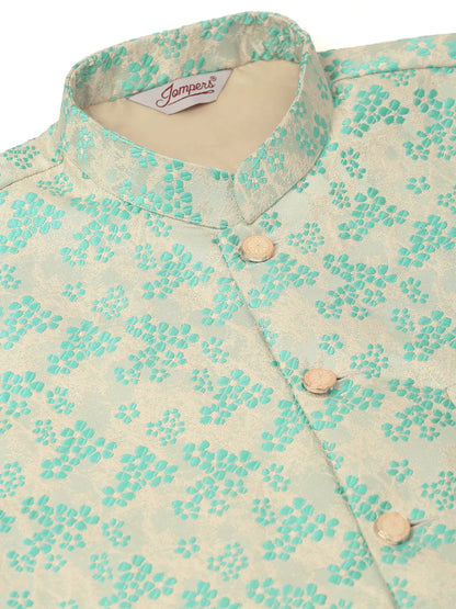 Jompers Men's Sky Blue Floral Design Nehru Jacket - Distacart