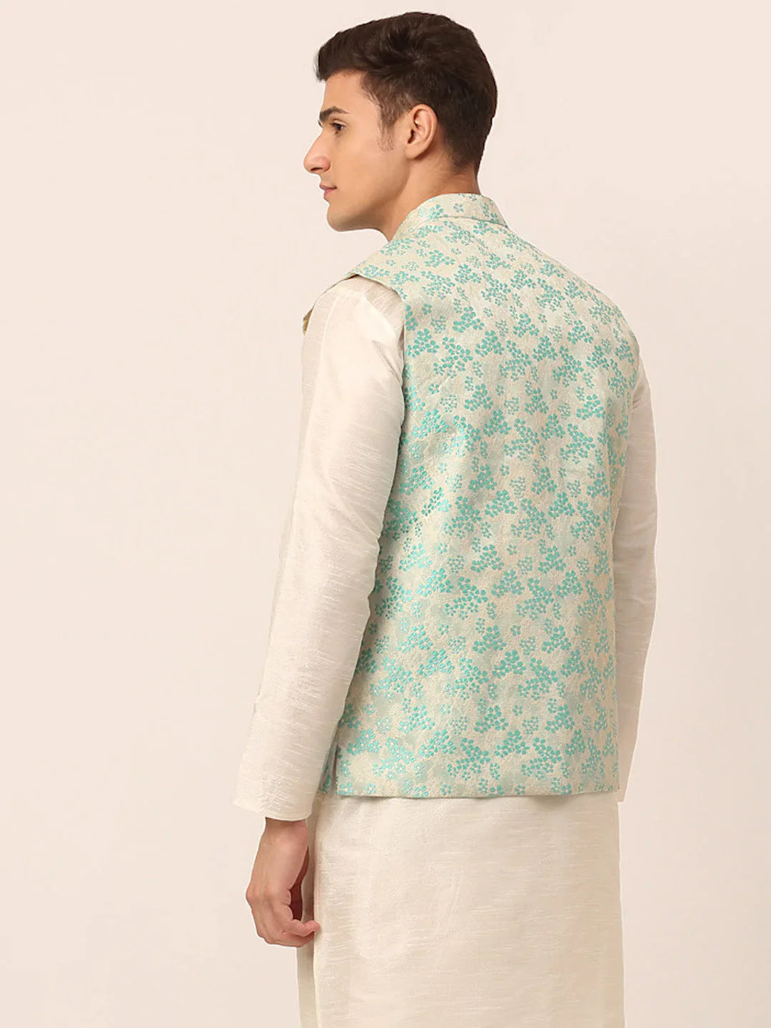 Jompers Men's Sky Blue Floral Design Nehru Jacket - Distacart