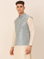 Thumbnail for Jompers Men's Blue & Golden Embroidered Nehru Jackets - Distacart