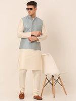 Thumbnail for Jompers Men's Blue & Golden Embroidered Nehru Jackets - Distacart