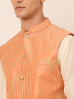 Thumbnail for Jompers Men's Peach & Golden Embroidered Nehru Jackets - Distacart
