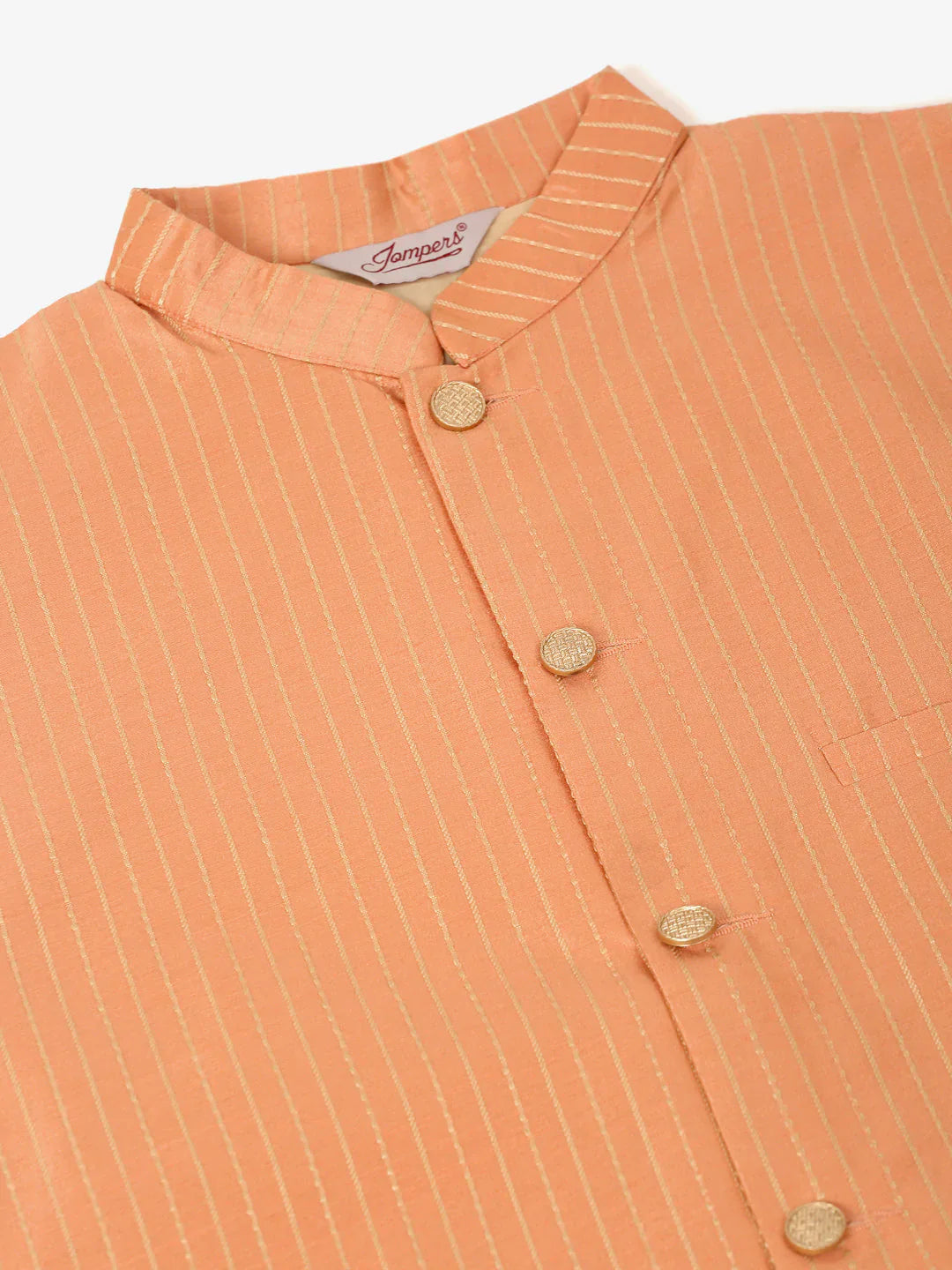 Jompers Men's Peach & Golden Embroidered Nehru Jackets - Distacart