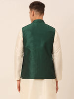 Thumbnail for Jompers Men's Green Embroidered Woven Nehru Jackets - Distacart