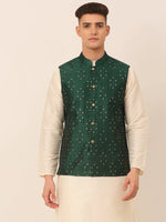 Thumbnail for Jompers Men's Green Embroidered Woven Nehru Jackets - Distacart