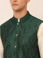 Thumbnail for Jompers Men's Green Embroidered Woven Nehru Jackets - Distacart