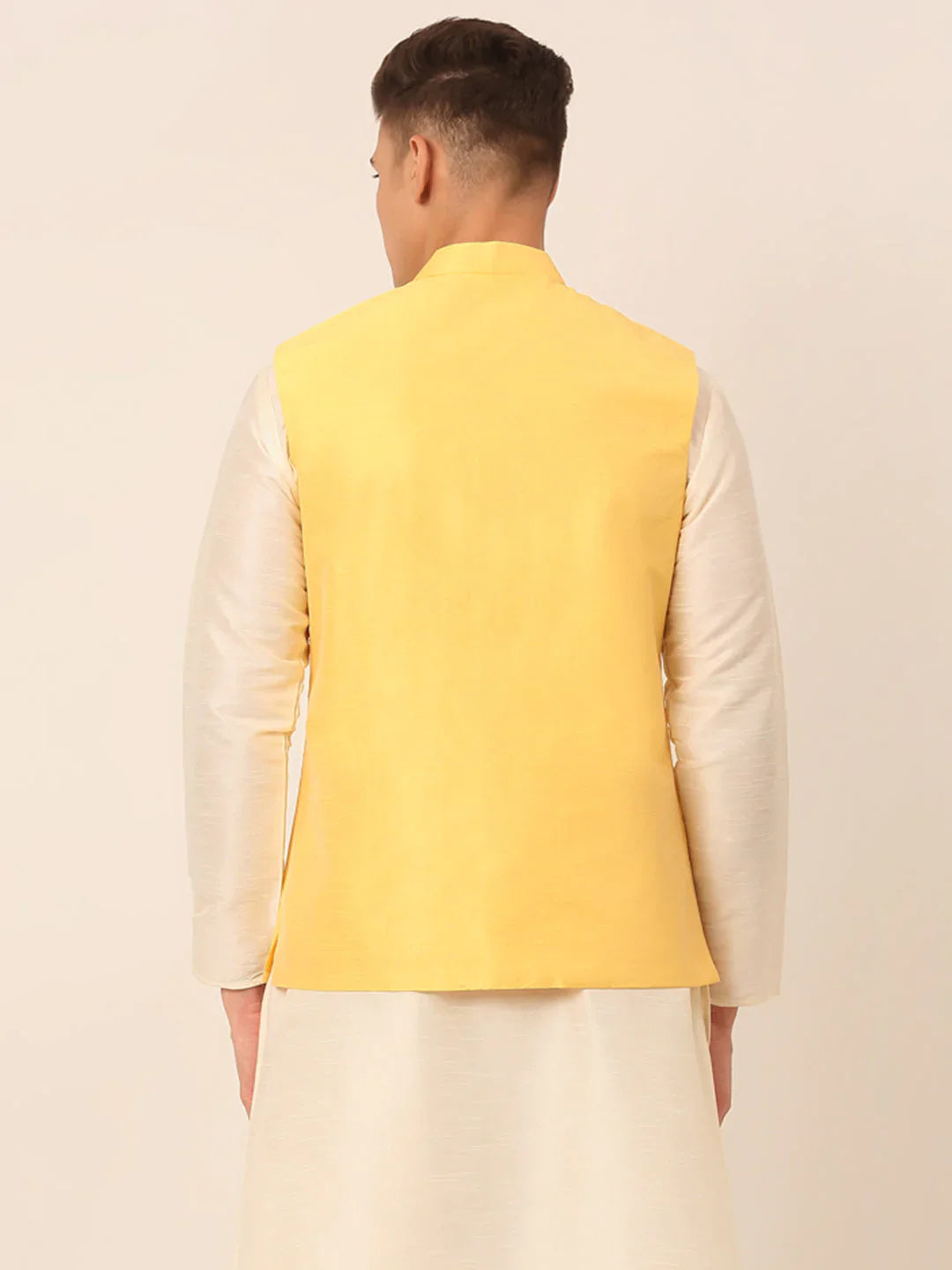 Jompers Men's Yellow Embroidered Woven Nehru Jackets - Distacart