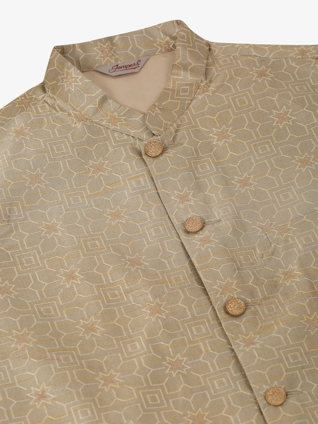 Jompers Men's Beige & Golden Woven Design Nehru Jackets-JOWC_4045Beige - Distacart