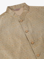 Thumbnail for Jompers Men's Beige & Golden Woven Design Nehru Jackets-JOWC_4045Beige - Distacart