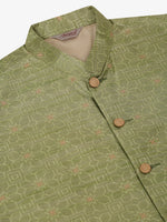 Thumbnail for Jompers Men's Beige & Golden Woven Design Nehru Jackets-JOWC_4045Pista - Distacart
