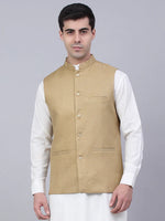 Thumbnail for Jompers Men's Beige Solid Woven Sleeveless Nehru Jackets - Distacart