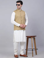 Thumbnail for Jompers Men's Beige Solid Woven Sleeveless Nehru Jackets - Distacart