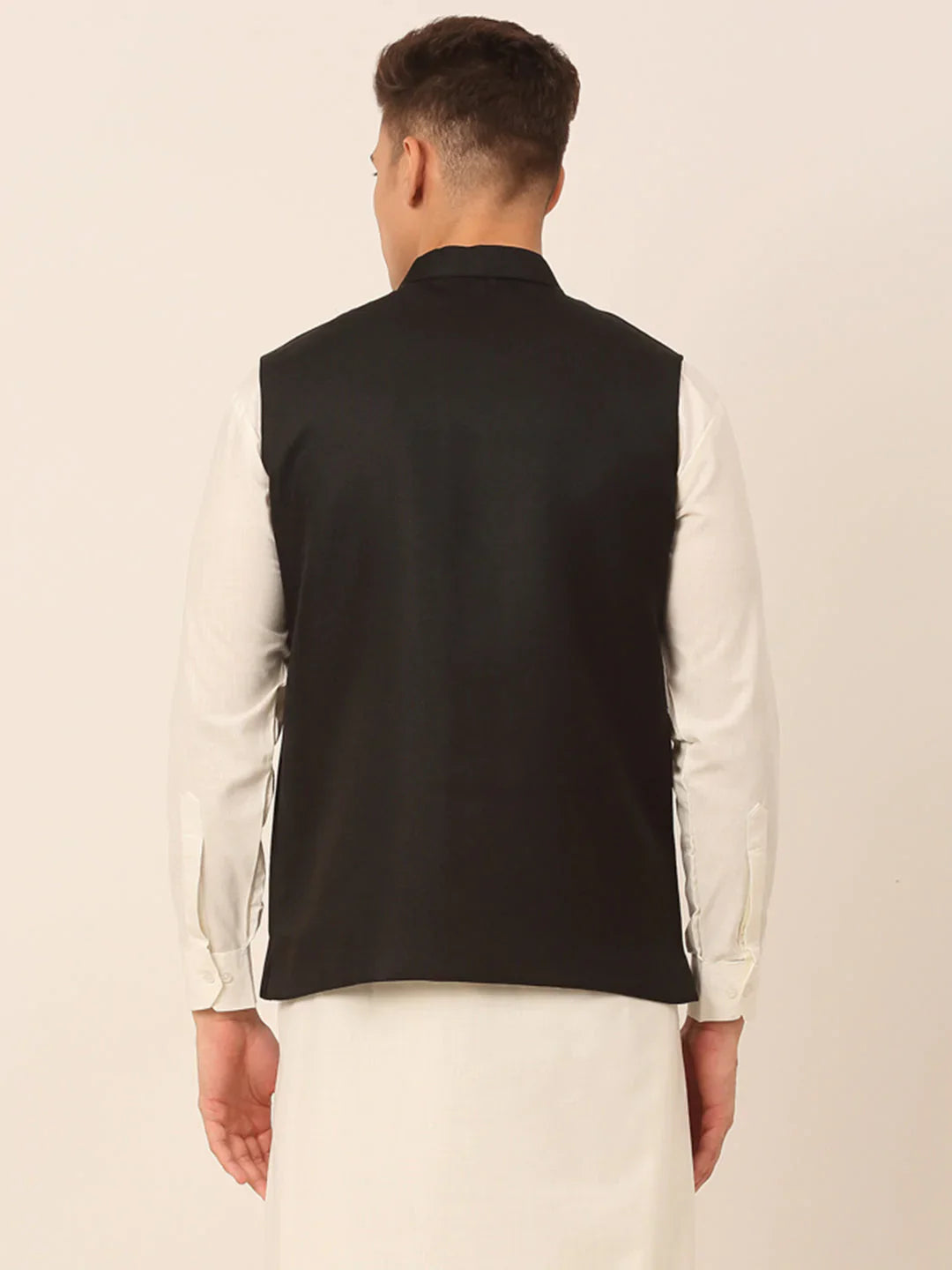 Jompers Men's Black Solid Woven Sleeveless Nehru Jackets - Distacart