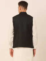 Thumbnail for Jompers Men's Black Solid Woven Sleeveless Nehru Jackets - Distacart