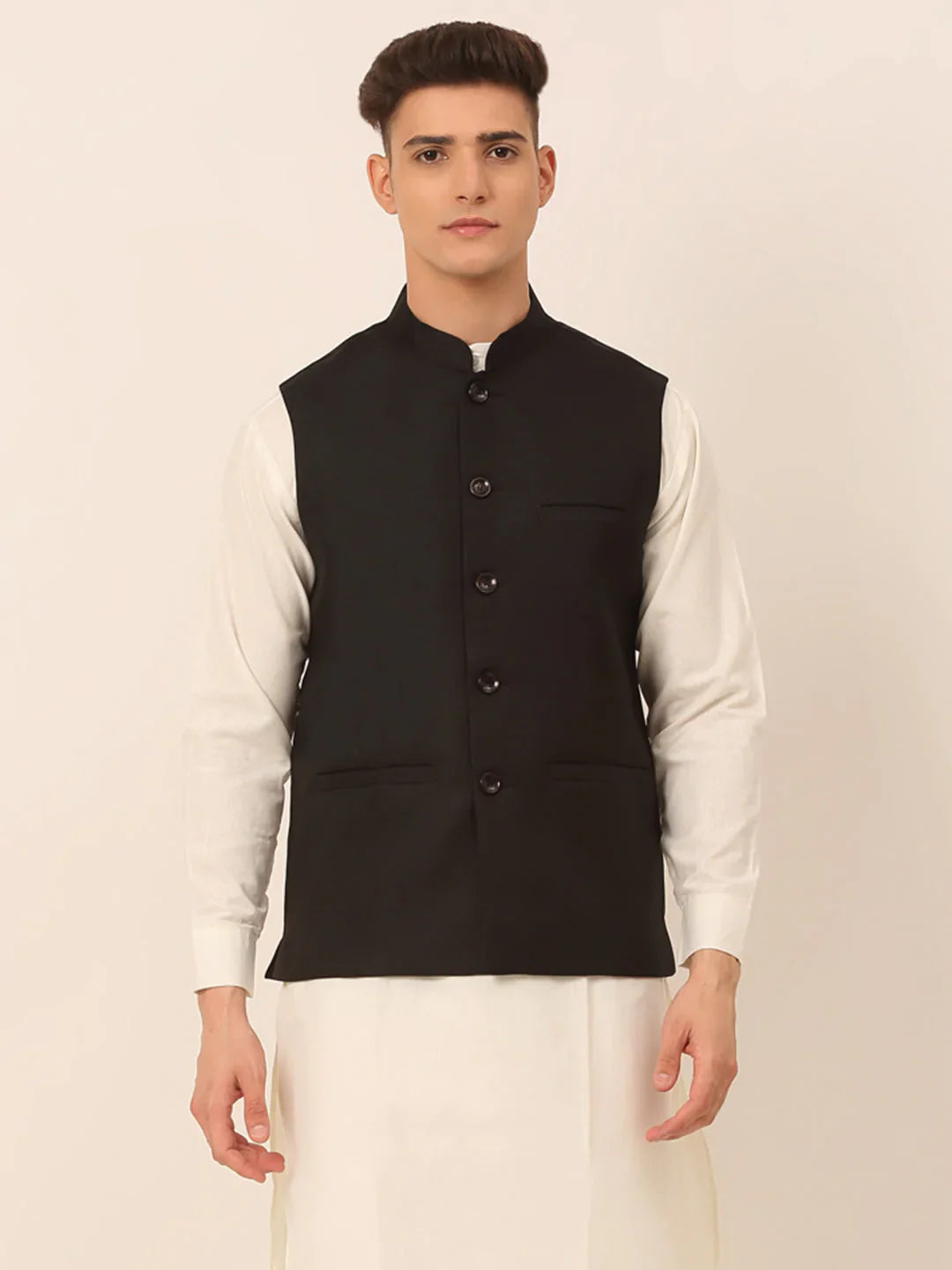 Jompers Men's Black Solid Woven Sleeveless Nehru Jackets - Distacart