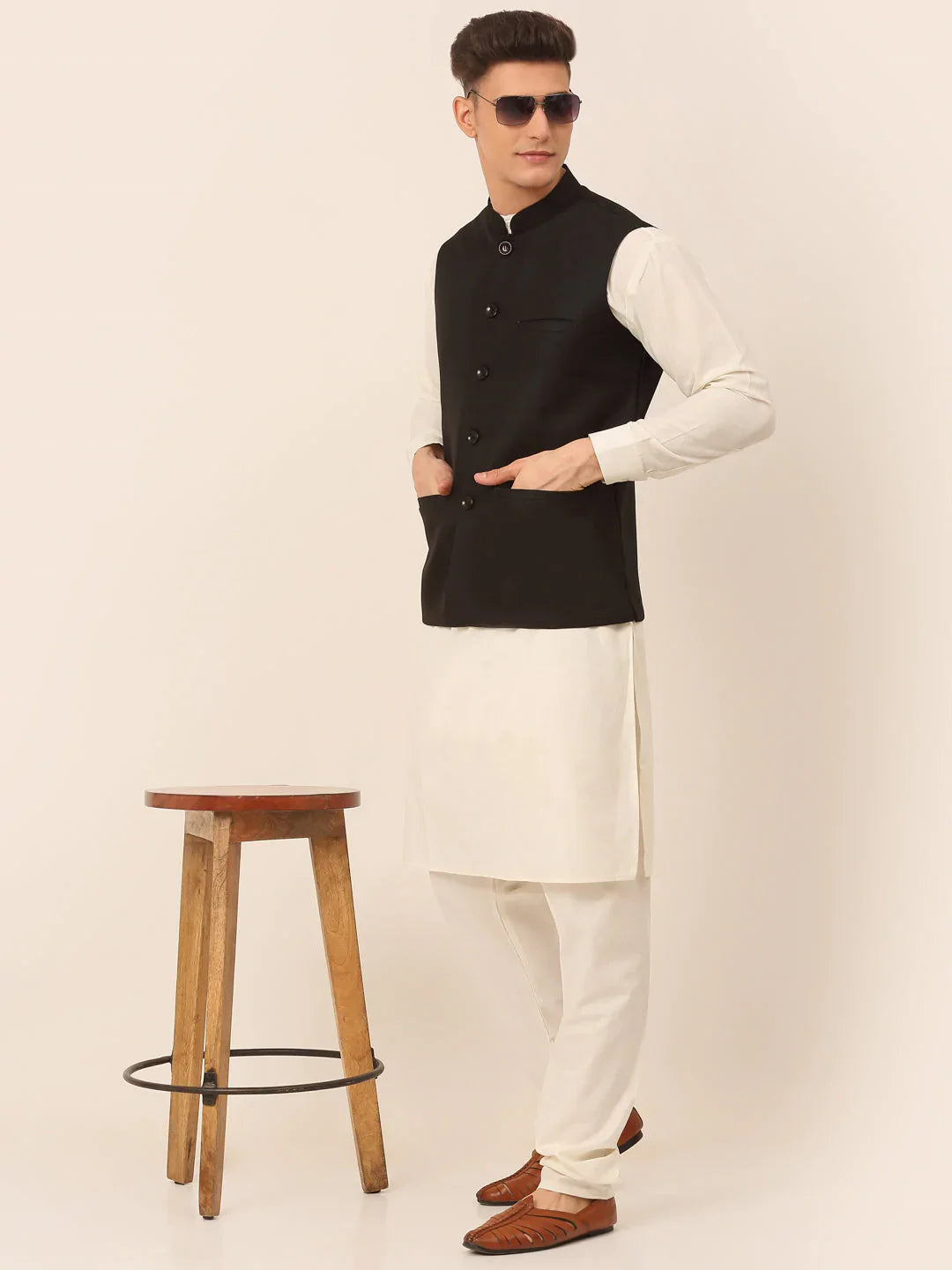 Jompers Men's Black Solid Woven Sleeveless Nehru Jackets - Distacart