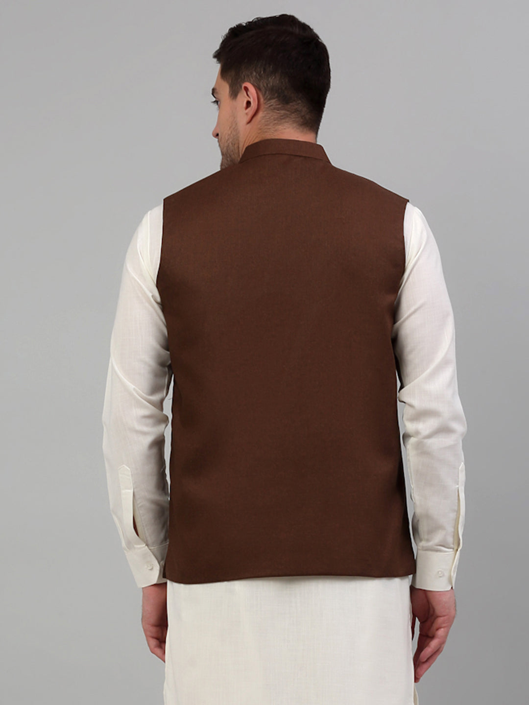Jompers Men's Brown Solid Nehru Jacket - Distacart