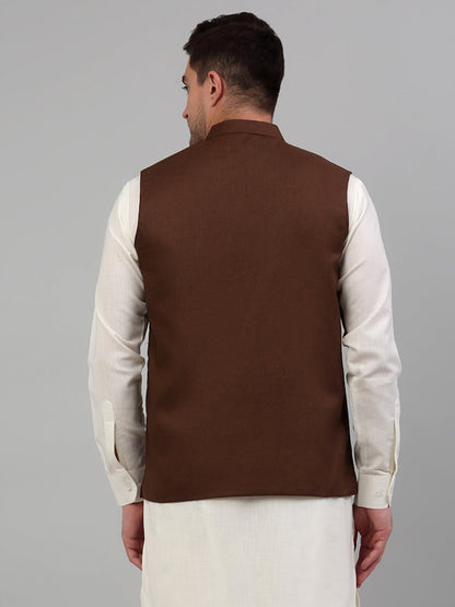Jompers Men's Brown Solid Nehru Jacket - Distacart