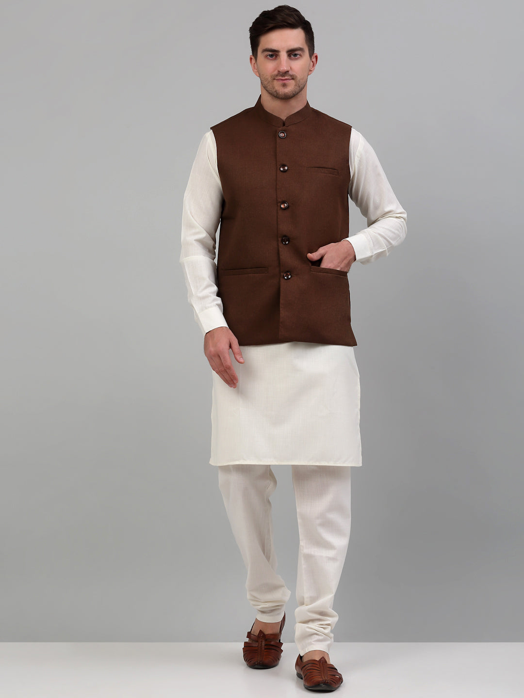 Jompers Men's Brown Solid Nehru Jacket - Distacart