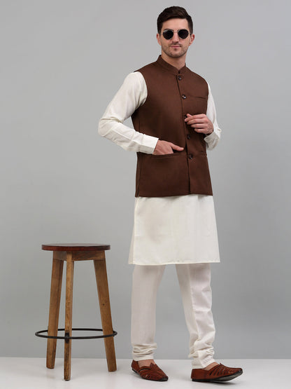 Jompers Men's Brown Solid Nehru Jacket - Distacart