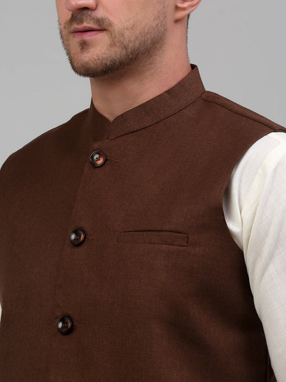 Jompers Men's Brown Solid Nehru Jacket - Distacart