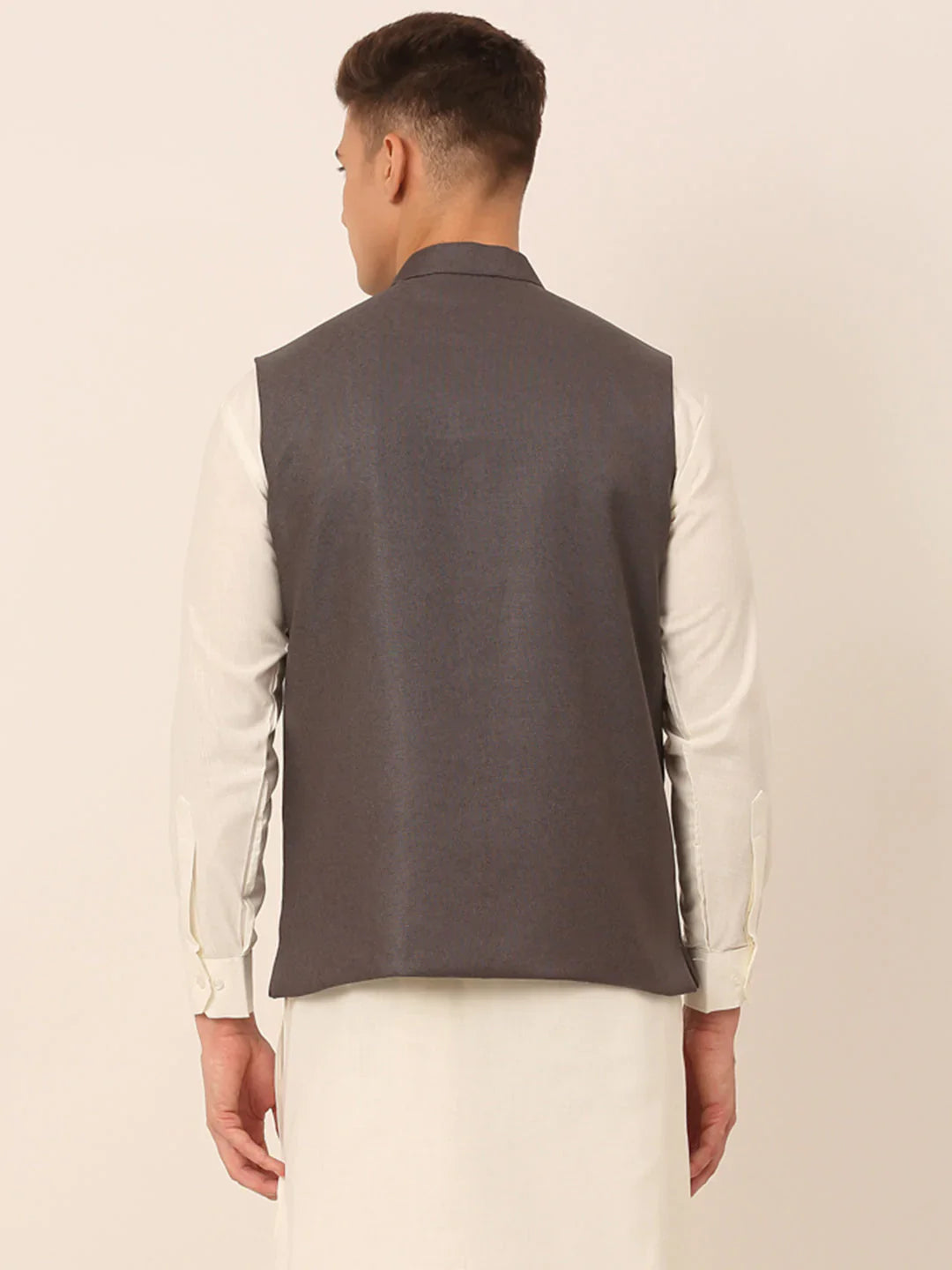 Jompers Men's Charcoal Grey Solid Woven Sleeveless Nehru Jackets - Distacart