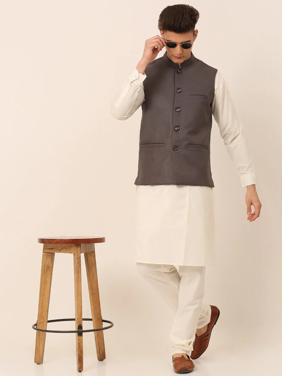 Jompers Men's Charcoal Grey Solid Woven Sleeveless Nehru Jackets - Distacart