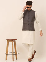 Thumbnail for Jompers Men's Charcoal Grey Solid Woven Sleeveless Nehru Jackets - Distacart