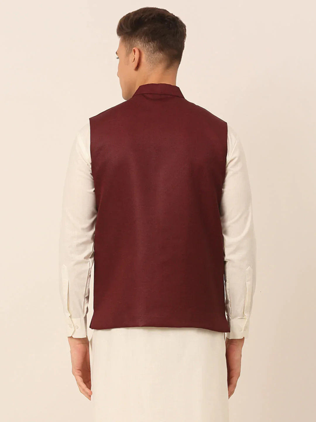 Jompers Men's Maroon Solid Woven Sleeveless Nehru Jackets - Distacart