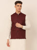 Jompers Men's Maroon Solid Woven Sleeveless Nehru Jackets - Distacart